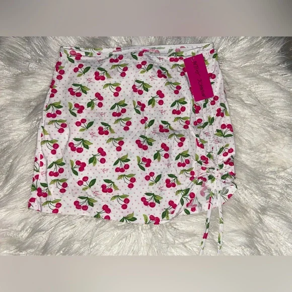 Betsey Johnson White Cherry-Print Ruched Bikini-Style Swimsuit set